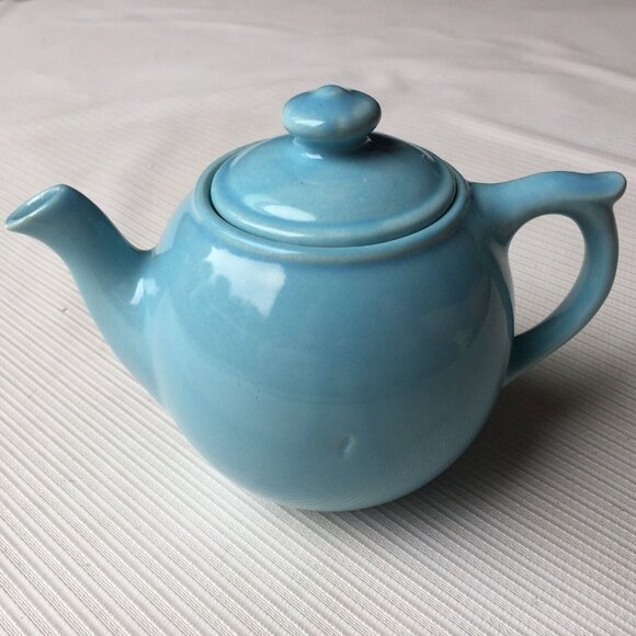 Vintage Teapot Sky Blue Small Glazed Ceramic Art Pottery Retro Decor with Lid - Picture 1 of 12